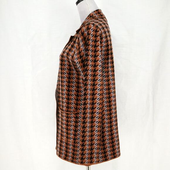 Joie Sweater Womens Jacket Medium Brown Black Blue Check Double Breasted Knit - Picture 9 of 11